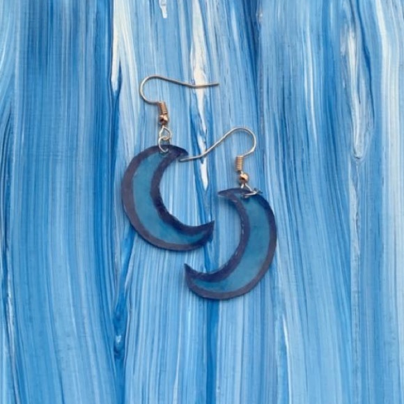 Blue Crescent moon earrings - Picture 2 of 3